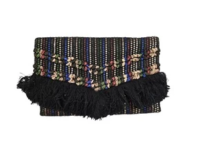 Stella & Dot Bohemian Multicolor Woven Fringed Large Taj Clutch Purse Handbag - Picture 1 of 8