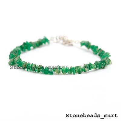 925 Sterlingsilber grüner Aventurin 4-6 mm ungeschliffen Nuggest Chip Armband... - Bild 1 von 4