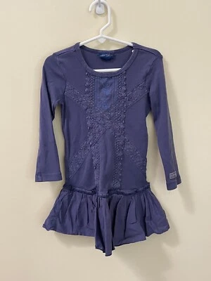 Vestido Naartjie Niñas Talla 3 Azul Marino Púrpura Manga Larga Bordado Dobladillo Peplum Foto 1 de 4