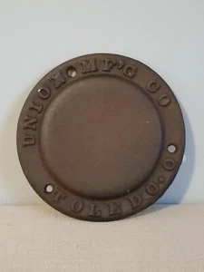 Antique UNION MFG CO. 7 3/4" Cast Iron Cover Face Plate TOLEDO, OHIO - Picture 1 of 3