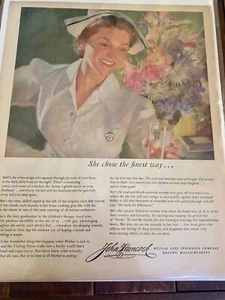Vintage 1954 John Hancock Insurance She Chose The Finest Way Nurse ad - Picture 1 of 1
