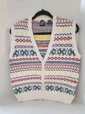 Gap Women's Button Down Vintage Vest Multicolored 100%Cotton Sz S Made In UK - Image 1 of 4