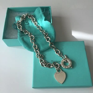 Clásico Icónico Tiffany & Co. Plata Corazón Palanca Collar 16" Cadena BOLSA CAJA - Imagen 1 de 6