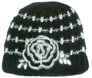 Women/Girls Knitted Hat with Flower Applique Double Layers Soft and War JY021 … - Picture 1 of 16