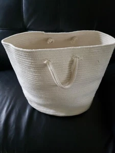 Large Space Carry All Bag White Cotton Heavy Braided 19"x12" overnight laundry - Picture 1 of 8