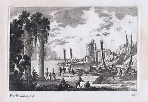 "Antiker Hafen mit Booten, Personen" Kst.v. Perelle bei Basan, Paris um 1750/60 - Picture 1 of 1