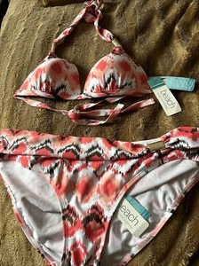 MELISSA ODABASH IKAT PRINT HALTER BIKINI Size14 Top 18 Bottoms BNWT Orange - Picture 1 of 6