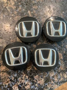 2, Wheel Center Cap, Honda Black H Chrome 69mm Accord Civic - Picture 1 of 1