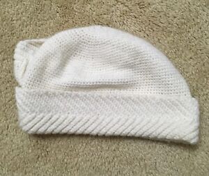 Beautiful White Knitted Woman's Hat with Side Feature