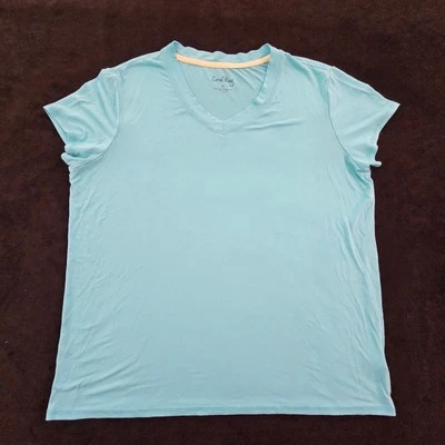 Camiseta para mujer Coral Bay azul manga corta mezcla rayón cuello en V M Foto 1 de 4
