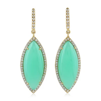 Pendientes colgantes de diamantes de calcedonia verde oro 14K regalo de lujo para mujer Foto 1 de 4