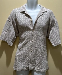 Mens Crochet Button Up Short Sleeve Shirt Sz M - Picture 1 of 9
