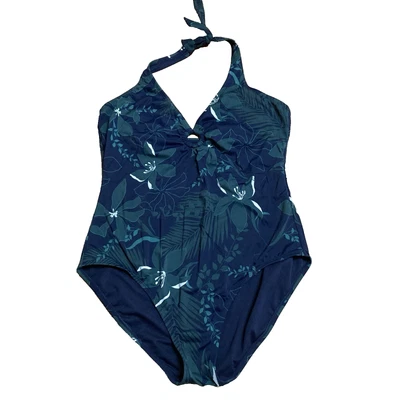 Traje de baño Apt 9 de una pieza para mujer talla XXL, azul verde floral, halter Foto 1 de 4