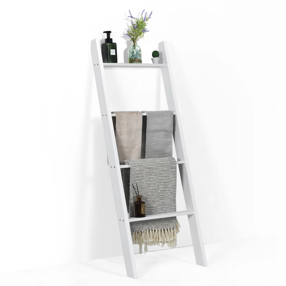 Costway 4-Tier Wooden Blanket Ladder Wall Leaning Ladder Shelf Stand White