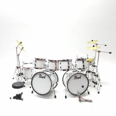 1/12 Scale Miniature Double Bass Drum Set Pearl Style White Display Prop & Gift - Image 1 of 3