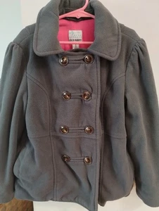 Old Navy GIRLS Pea Coat GRAY Grey Double Breasted Collared Medium M (8) Fleece - Picture 1 of 3