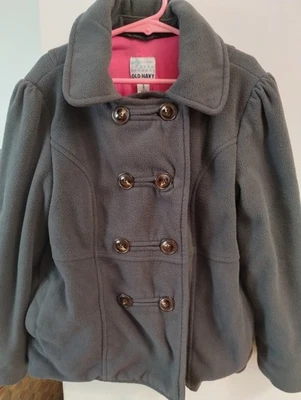 Old Navy GIRLS Pea Coat GRAY Grey Double Breasted Collared Medium M (8) Fleece  - Image 1 of 3