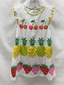 EUC Mini Boden Appliqué Fruit Pom White Cotton Dress W Pockets Size 6/7Y - Picture 1 of 10