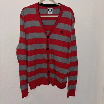 Cárdigan suéter Express XL de algodón a rayas rojas y grises para hombre  Foto 1 de 4