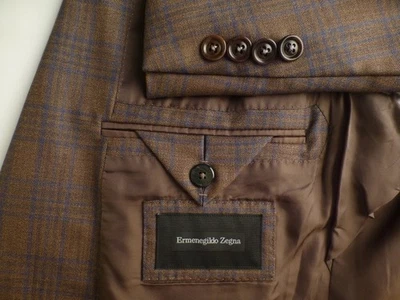 Zegna Blazer 50R/40R Plaid Italy Jacket Sport Coat Brown Blue - Image 1 of 4