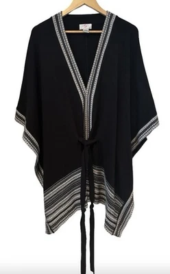 Poncho OSO Casuals Wrp Swtr con corbata Wst WM M (funciona mucho) negro y crema boho acogedor Foto 1 de 4