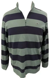 Vineyard Vines 1/4 Zip Mens Medium Green Striped Pullover Cotton Jersey Shirt - Picture 1 of 11