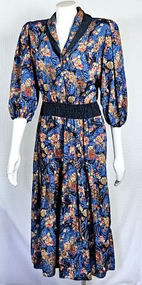 Vestido Boho Midi Vintage Años 80 Diane Freis Georgette Floral y Lunares con Cinturón a Juego Foto 1 de 4