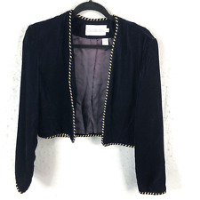 Vintage JH Collectibles Velvet Jacket Womens 6 Navy Blue Bolero Braid Trim