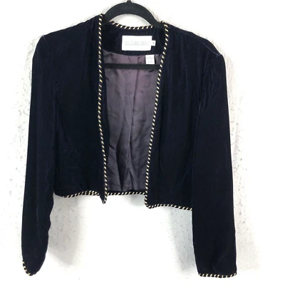 Vintage JH Collectibles Velvet Jacket Womens 6 Navy Blue Bolero Victorian Castle - Image 1 of 4
