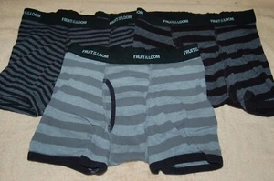Youth Boys FRUIT OF THE LOOM Boxer Briefs Lot of 3 Black Grey Stripes Sz M New - Picture 1 of 8