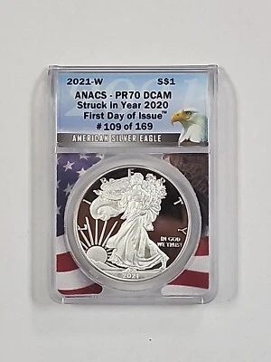 2021-W Proof Silver Eagle ANACS PR70 DCAM First Day of Issue - Image 1 of 2