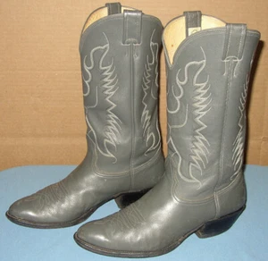 Vintage Nocona Gray Grey 14" Leather Embroidered Cowboy Boots Men's Size 9.5 D - Picture 1 of 10