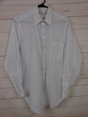 Geoffrey Beene Mens Size 15 32/33 White w/White Stripes Cotton Blend Dress Shirt - Image 1 of 4
