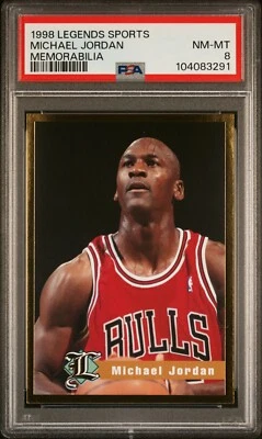 PSA 8 NM НОВОМ 1998 ЛЕГЕНДЫ СПОРТИВНЫЕ ПАМЯТНЫЕ ВЕЩИ MICHAEL JORDAN BULLS 83291 B127 - Изображение 1 из 2