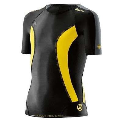 GREAT SAVINGS || SKINS DNAMIC YOUTH COMPRESSION SHORT SLEEVE TOP - BLACK / CITRO - Image 1 of 2