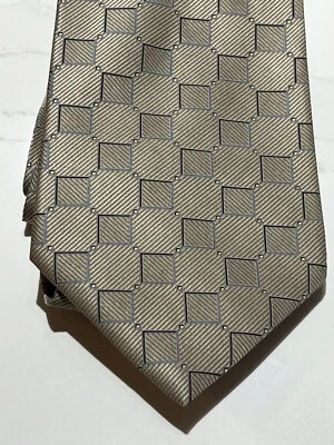 NAUTICA Men's 100% Silk Tie ~ Taupe w blue/black accents ~ NEW - Image 1 of 4