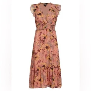PAIGE Katharina Floral Silk Midi Dress Size Large Ruffle Feminine - Picture 1 of 12