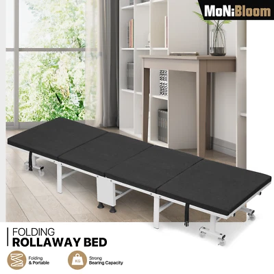 Cuna de camping plegable negra enrollable reclinable oficina cama para dormir con colchón de espuma Foto 1 de 4