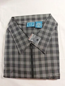 Vtg NEW Tropi-Cool Shirt Mens 3XL Black/wht Plaid Full Zip Collared Short Sleeve - Picture 1 of 4
