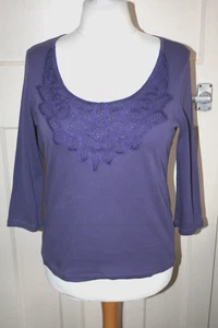 SIZE 16 PER UNA PURPLE STRETCHY COTTON TOP WITH LACE DETAIL TO NECKLINE - Picture 1 of 4