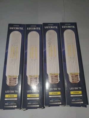 4x Luxrite T9 LED Filament Edison Tubular Bulb 60W Equiv. 2700K 550lm E26 Base - Image 1 of 2