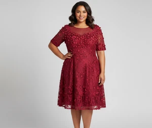 Rickie Freeman Teri Jon Size 18 Dress Red Floral Appliques Romantic Feminine - Picture 1 of 22