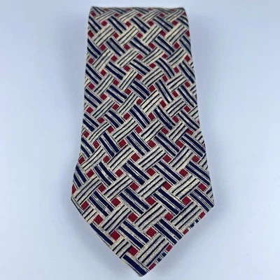 复古 Classico GUCCI 网格设计领带 100% 丝绸红色和蓝色意大利制造 — 第 1/4 张图片