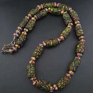 Vintage venezianischer Stil afrikanische Millefiori & Chevron Glasperlen Halskette 24 Zoll - Bild 1 von 16