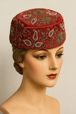 Sombrero Pastillero Evelyn Varon Terciopelo Cuentas Años 50 Cóctel Turbante Floral Unión De Colección  Foto 1 de 4