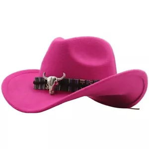 Pink Western Cowboy, Cowgirl Hat, Multicolor Bull Strap, Men Women, One Size - Picture 1 of 2