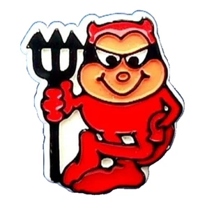 Hallmark PIN Halloween Vintage DEVIL RED Black Mask PITCHFORK 1981 Brooch - Picture 1 of 2