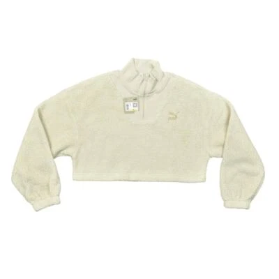NUEVO PUMA Beige Pullover Suéter Mujer Talla M Clásico Sherpa Media Cremallera Recortado Foto 1 de 4