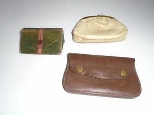 3 x Vintage Antique Leather Coin Small Purses - Picture 1 of 6