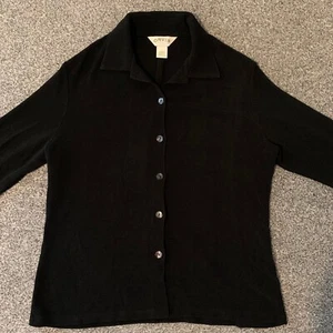 Camisa Orvis Mujer Grande Negra Abotonada Blusa Acetato Hecha en EE. UU. Viaje Inteligente - Imagen 1 de 16